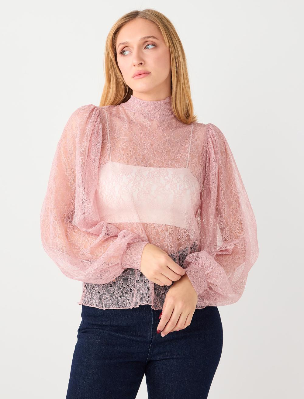 Dantel Detaylı Boyundan Bağlı Örme Bluz