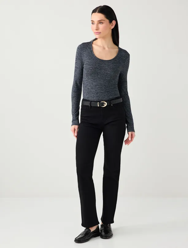 Bayan Lacivert Dar Kesim U Yaka Yumuşak Dokulu Örme Bluz