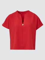 Kırmızı V Yaka Kısa Kollu Dokuma Bluz	