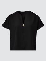 Siyah V Yaka Kısa Kollu Dokuma Bluz