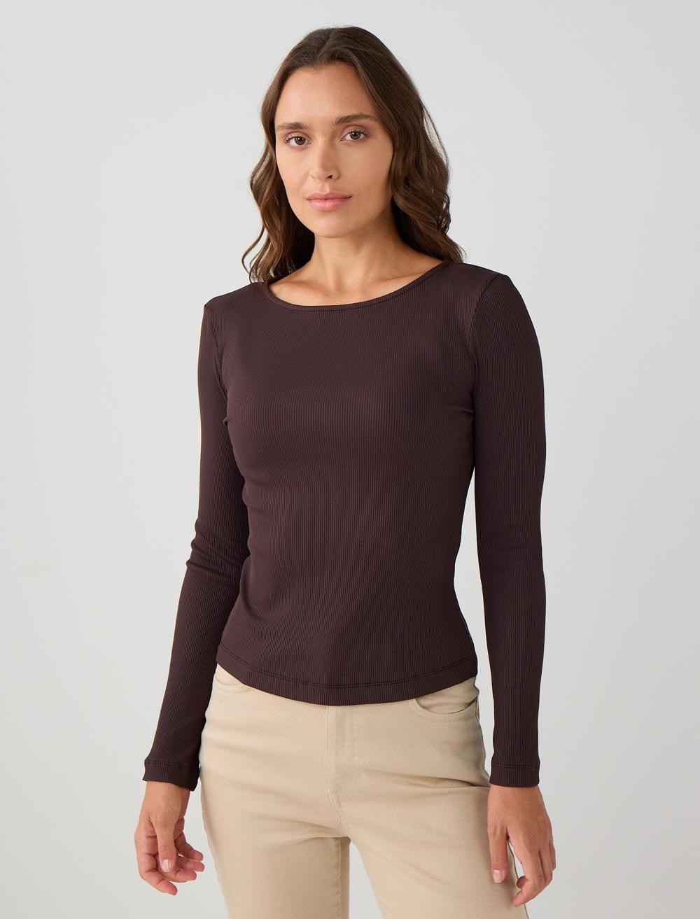 Dar Kesim Kayık Yaka Örme Bluz