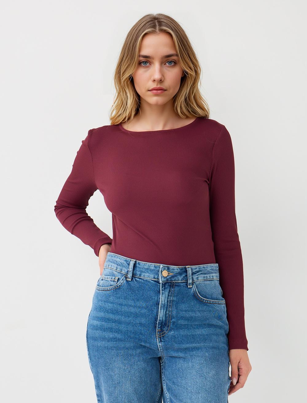 Dar Kesim Kayık Yaka Örme Bluz