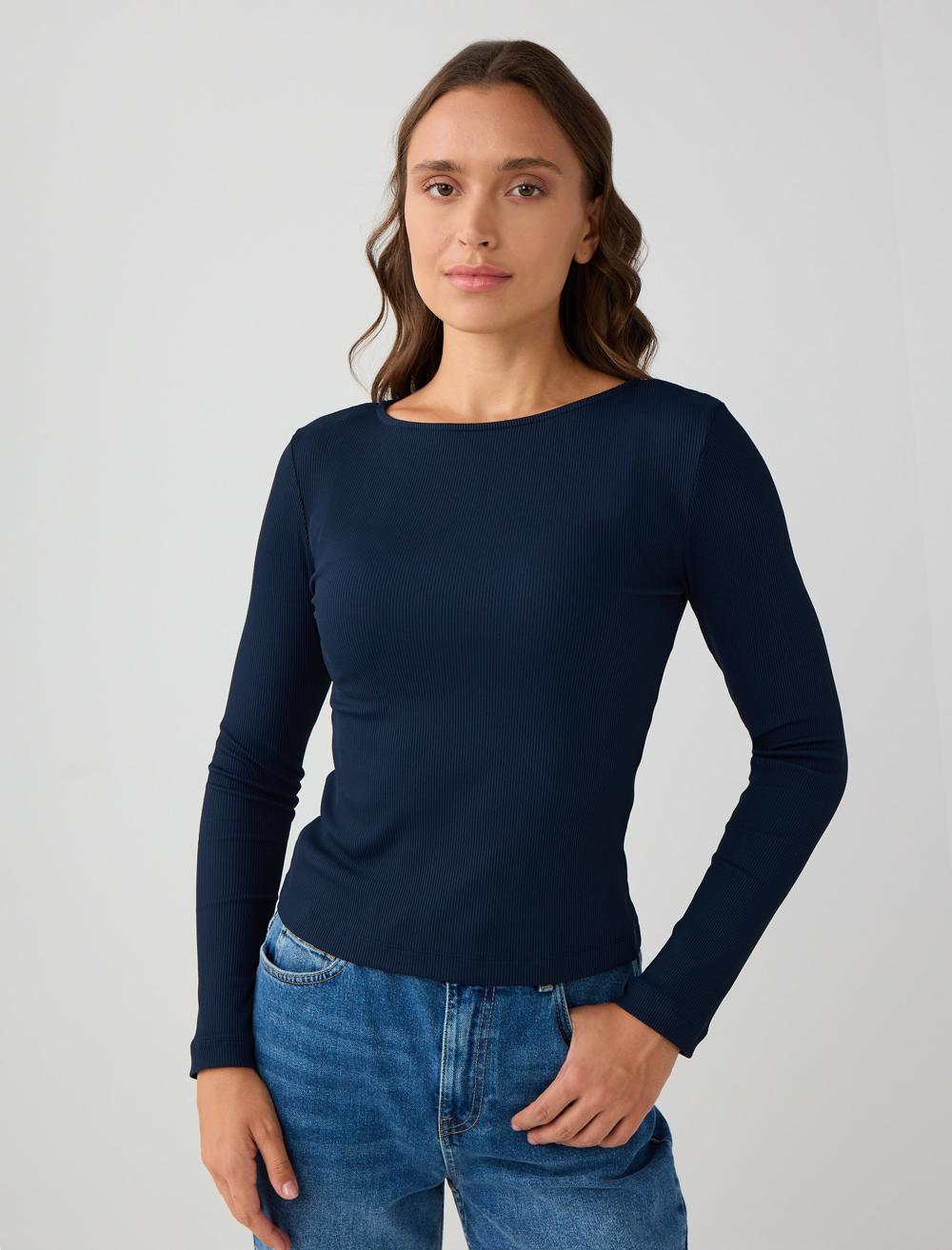 Dar Kesim Kayık Yaka Örme Bluz