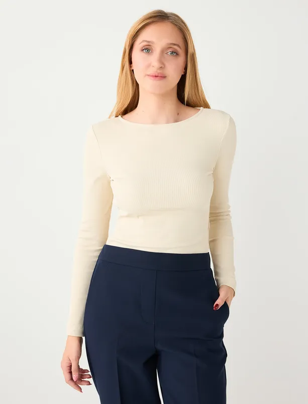 Bayan  Dar Kesim Kayık Yaka Örme Bluz