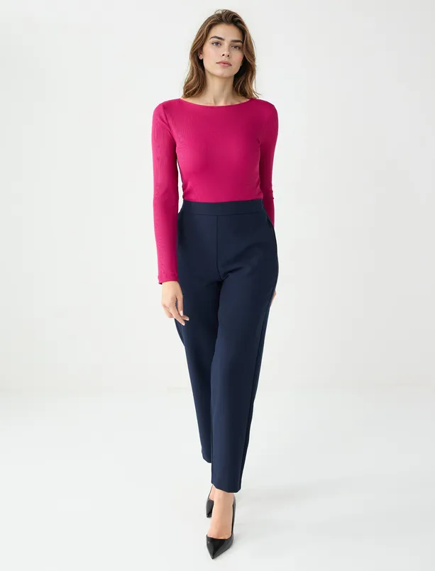 Bayan Pembe Dar Kesim Kayık Yaka Örme Bluz