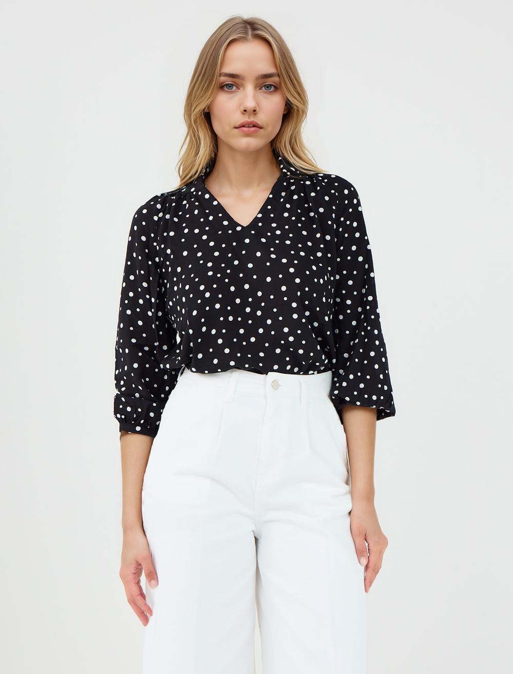 Rahat Kesim Truvakar Kol V Yaka Puantiyeli Bluz