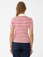 Kırmızı Kısa Kollu Gömlek Yaka Çizgili Örme Bluz	