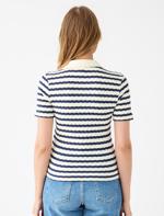 Lacivert Kısa Kollu Gömlek Yaka Çizgili Örme Bluz	