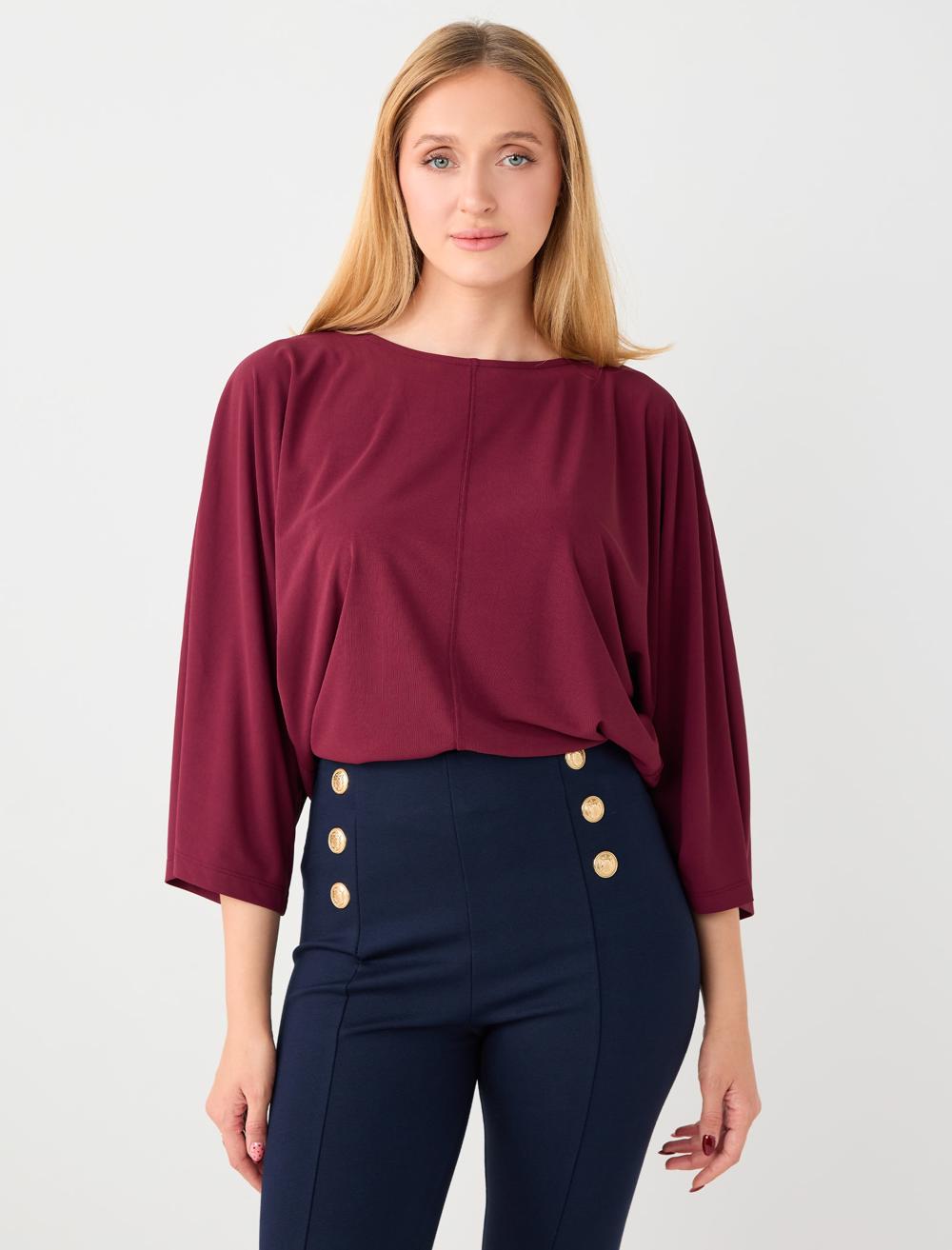 Yuvarlak Yaka Yarasa Kol Örme Bluz