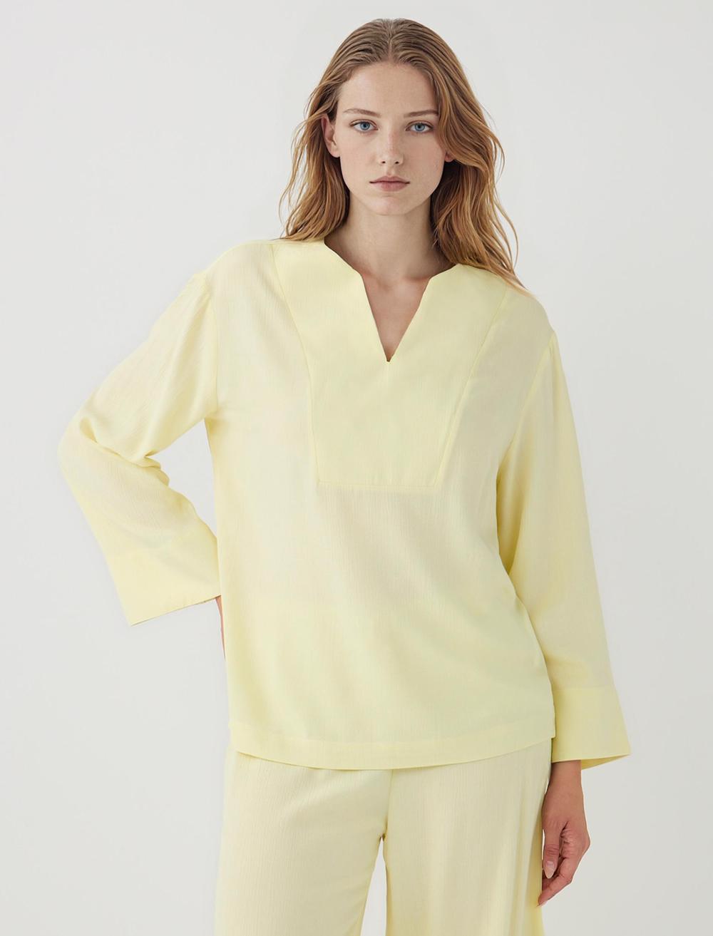 Rahat Kesim V Yaka Uzun Kollu Bluz