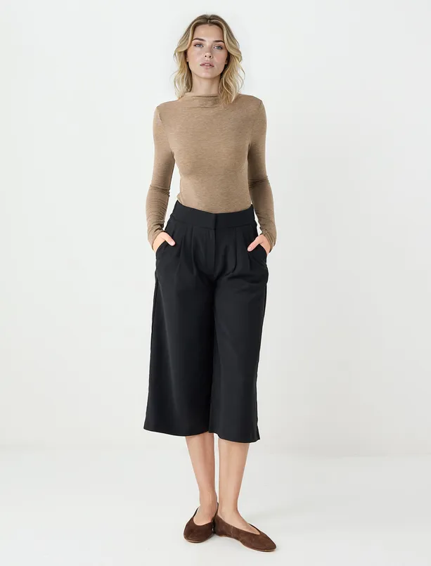 Women Beige Melange Narrow Fit Zero Neck Long Sleeve Knitted Blouse