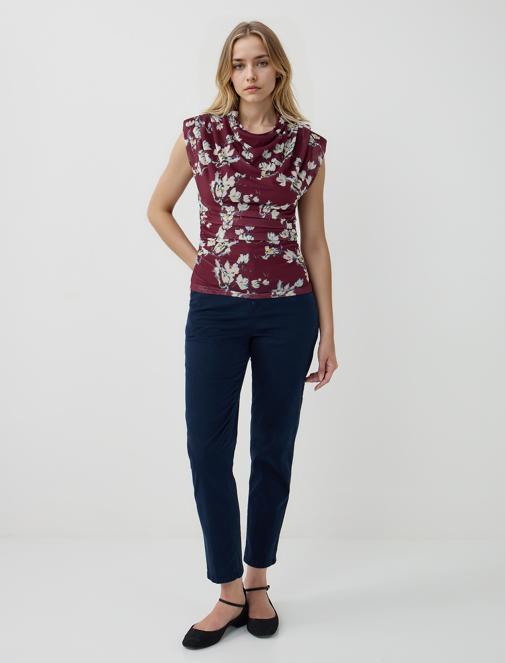 Bordo Dar Kesim Degaje Yaka Vatkalı Kolsuz Mesh Bluz	