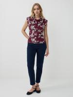 Bordo Dar Kesim Degaje Yaka Vatkalı Kolsuz Mesh Bluz	