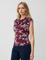 Bordo Dar Kesim Degaje Yaka Vatkalı Kolsuz Mesh Bluz	