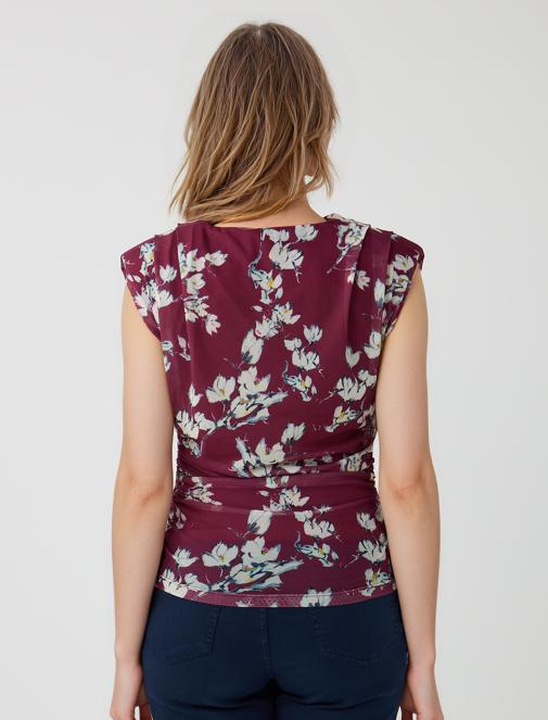 Bordo Dar Kesim Degaje Yaka Vatkalı Kolsuz Mesh Bluz	