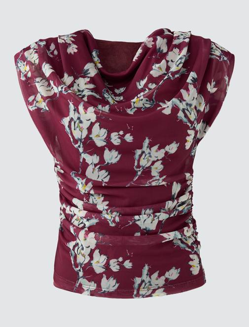 Bordo Dar Kesim Degaje Yaka Vatkalı Kolsuz Mesh Bluz	