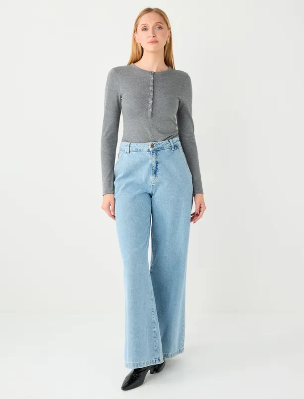 Bayan Antrasit Dar Kesim Bisiklet Yaka Düğme Detaylı Örme Bluz