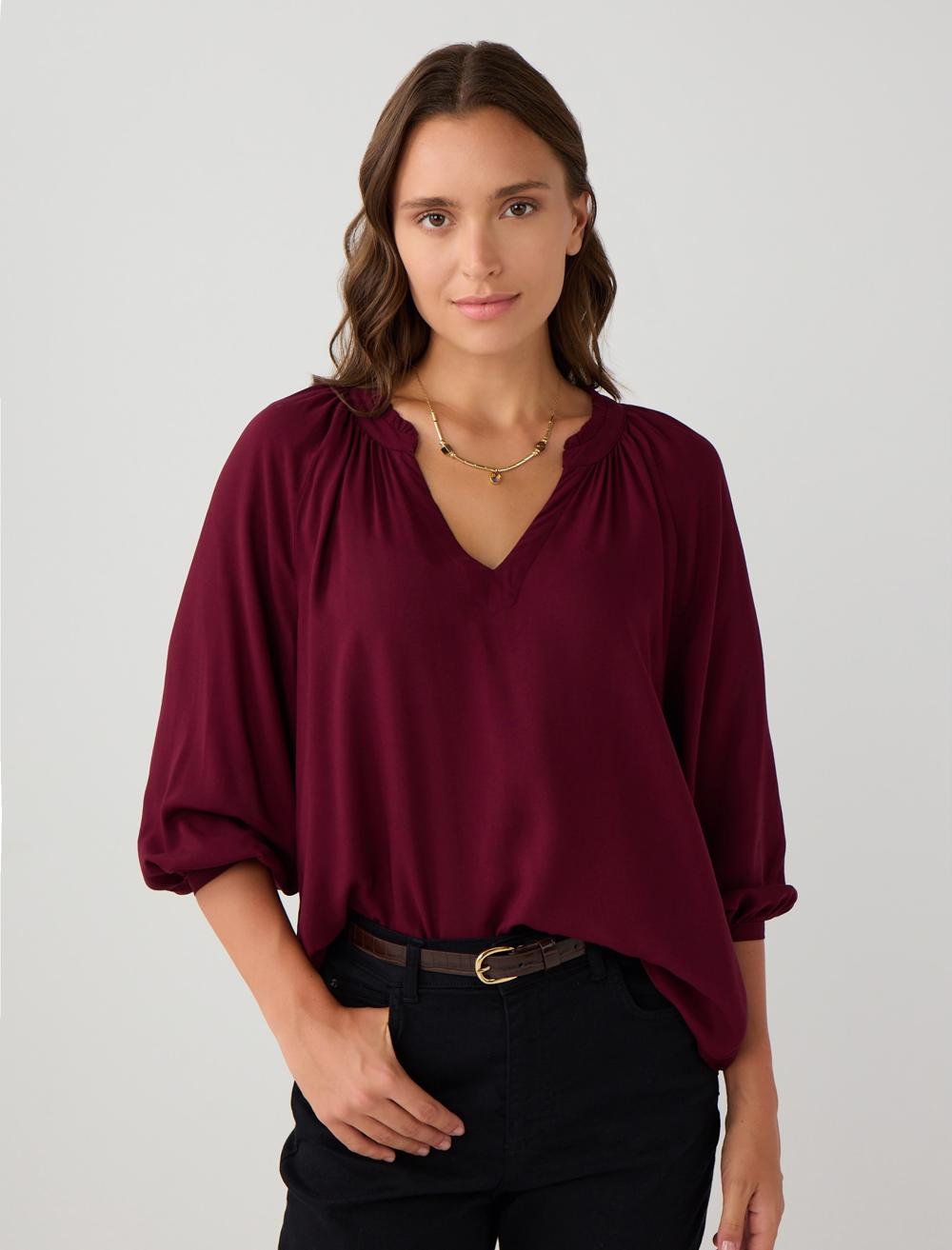 V Yaka Truvakar Kol Rahat Kesim Dokuma Bluz