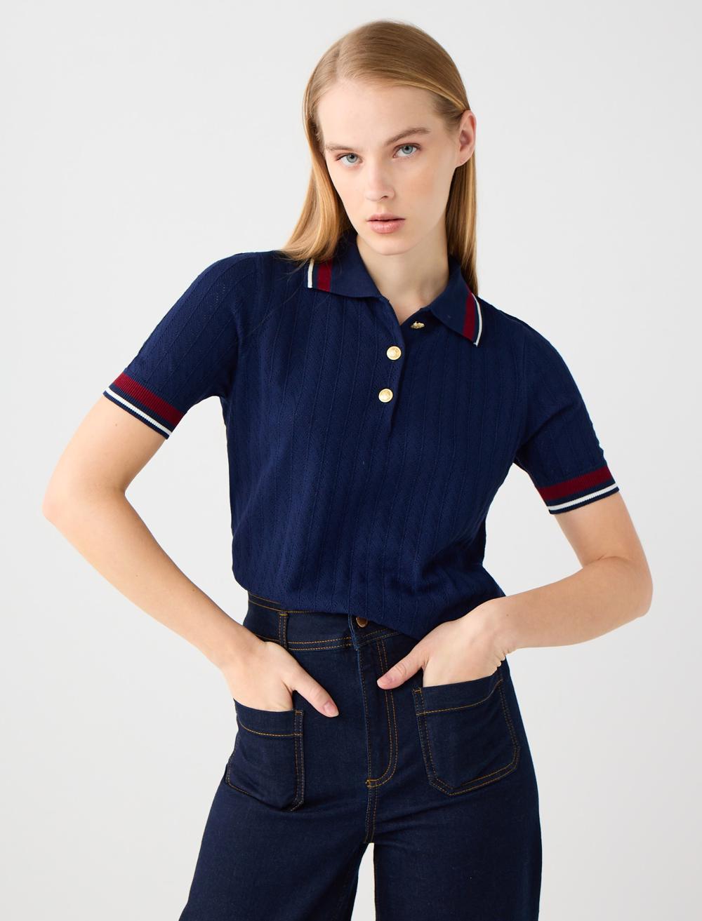 Gömlek Yaka Dar Kesim Triko Bluz