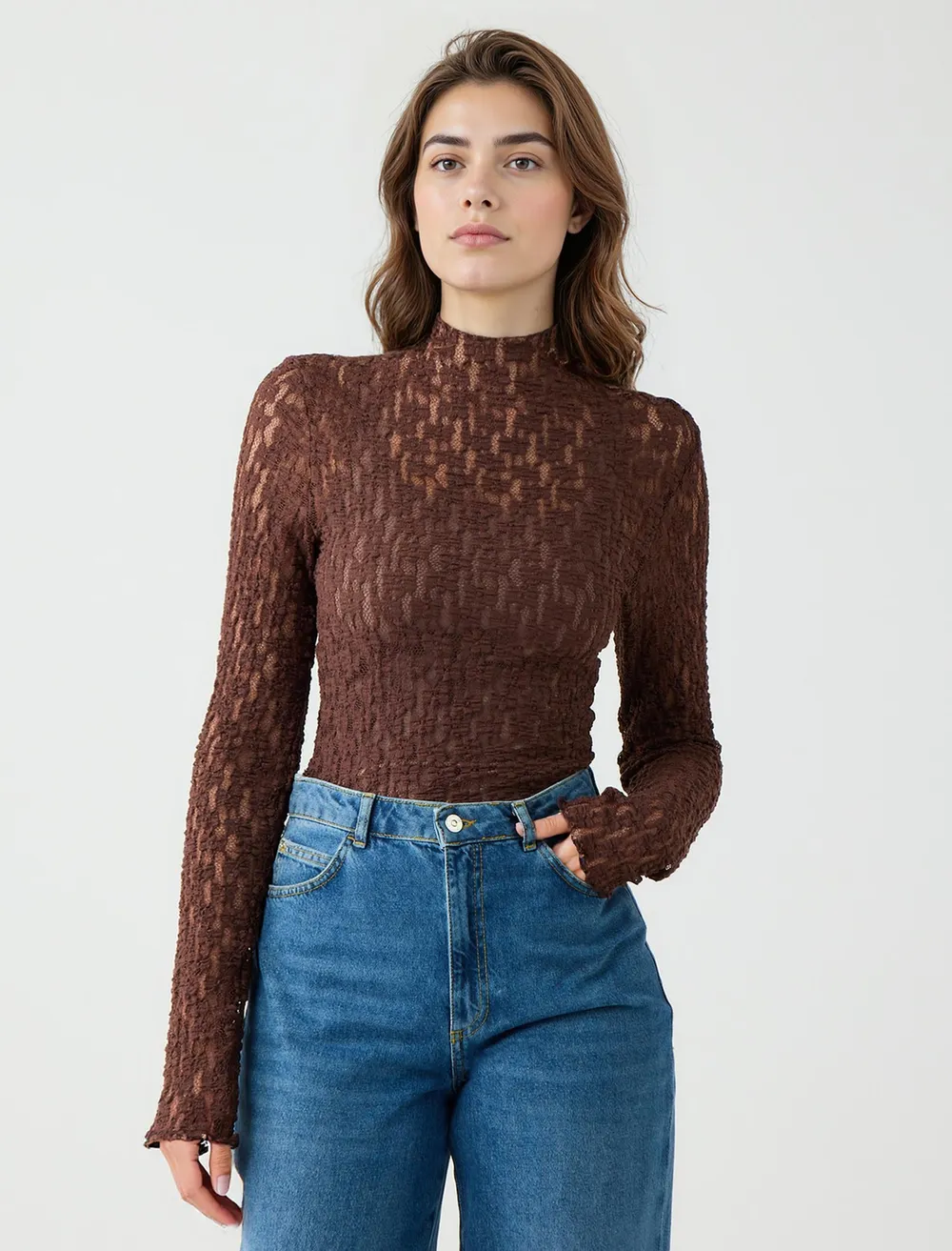 トップス shalomclub BUDDY LACE TOP Slim Fit Long Sleeve Lace Knitted Blouse