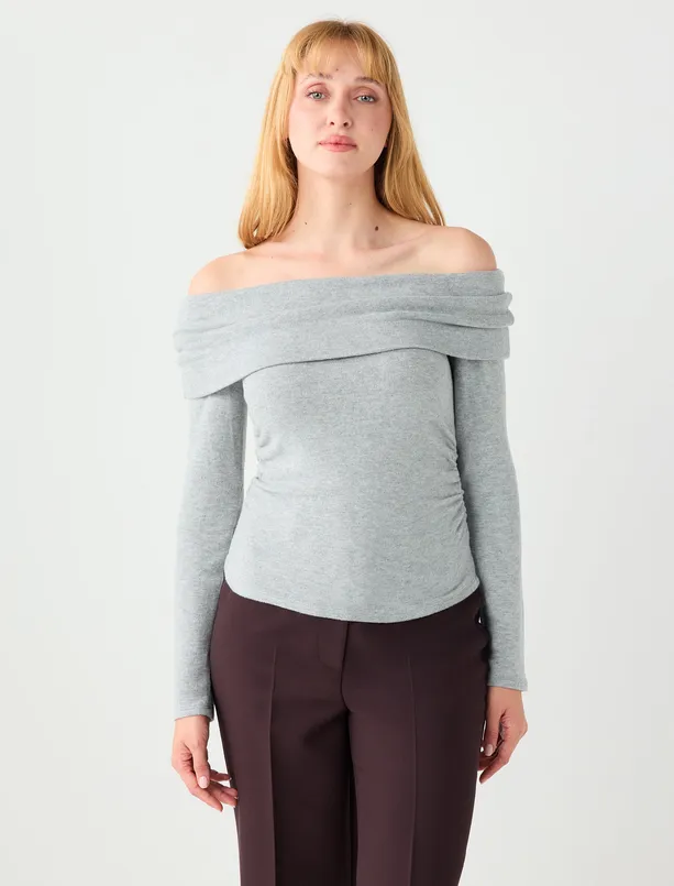 Bayan  Dar Kesim Kayık Yaka Modal Örme Bluz