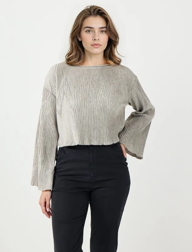 Bayan  Rahat Kesim Kayık Yaka Yumuşak Dokulu Örme Bluz