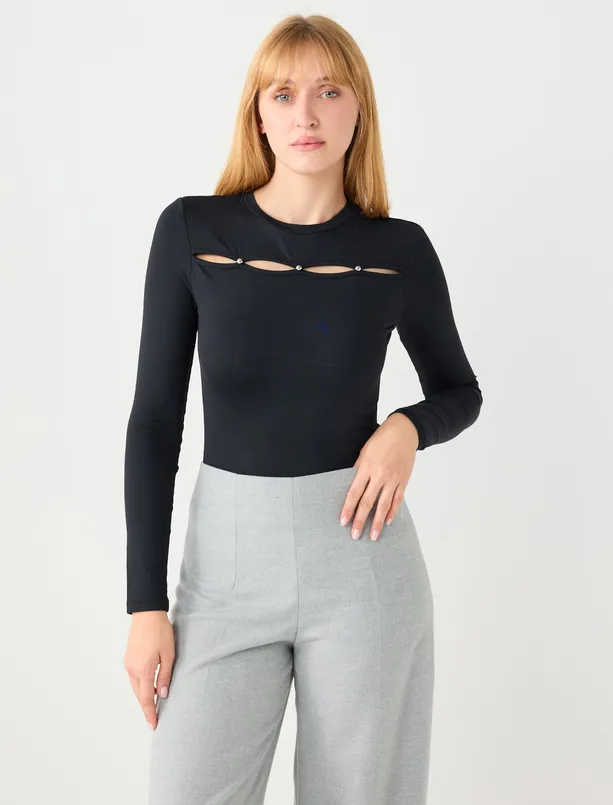 Bayan  Dar Kesim Bisiklet Yaka Uzun Kollu Bluz