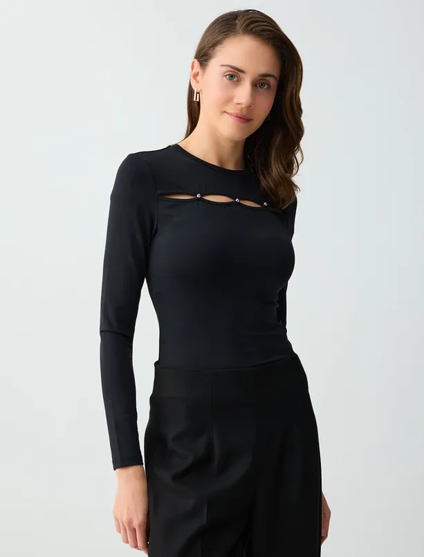 Bayan  Dar Kesim Bisiklet Yaka Uzun Kollu Bluz