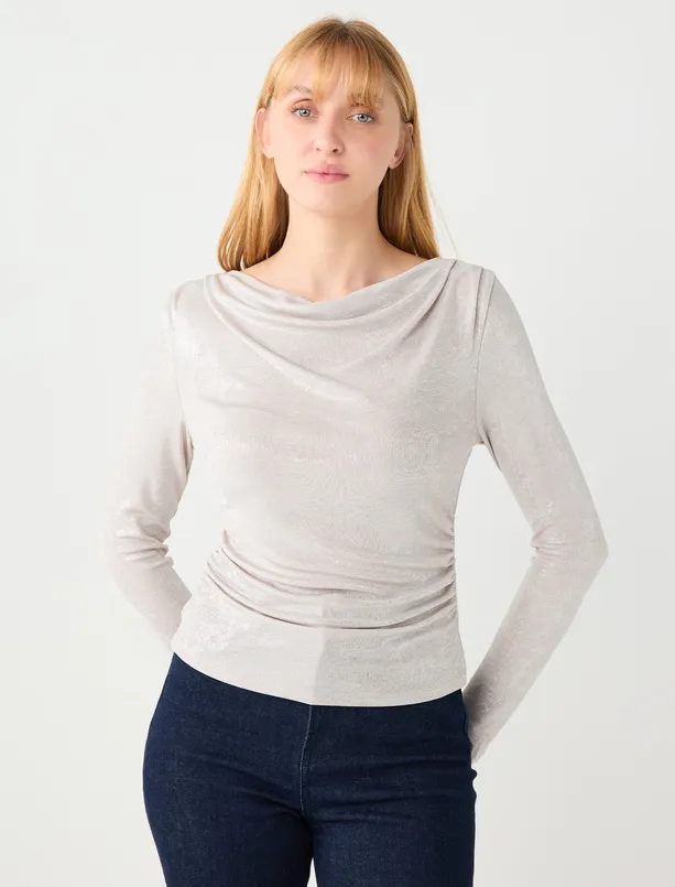 Bayan  Dökümlü Yaka Uzun Kollu Örme Bluz