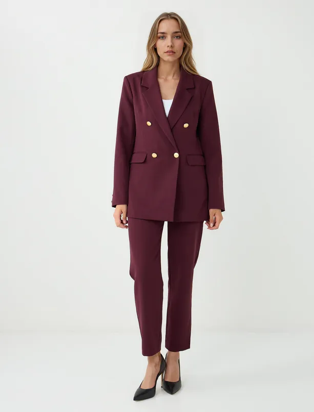 Bayan Bordo Metal Düğme Detaylı Gabardin Ceket
