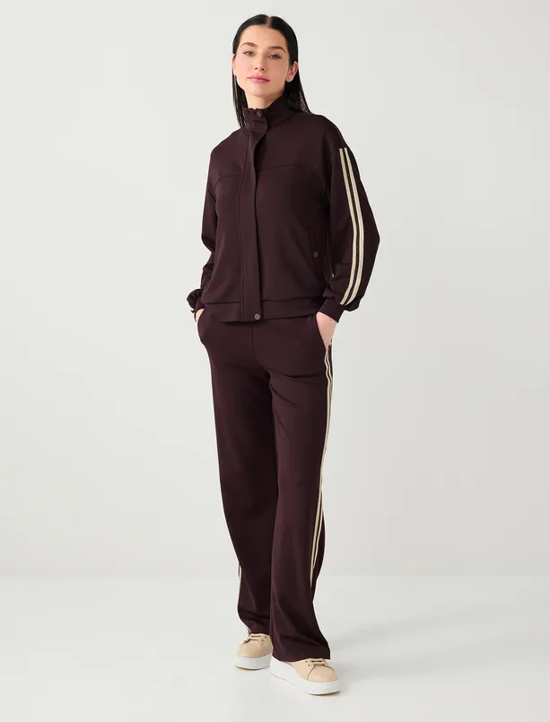 Bayan Kahverengi Düz Kesim Cep Detaylı Fermuarlı Modal Ceket