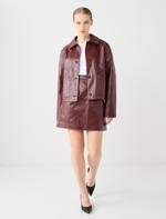 Rahat Kesim Cep Detaylı Deri Görünümlü Ceket	