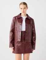 Rahat Kesim Cep Detaylı Deri Görünümlü Ceket	