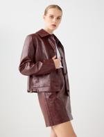 Rahat Kesim Cep Detaylı Deri Görünümlü Ceket	