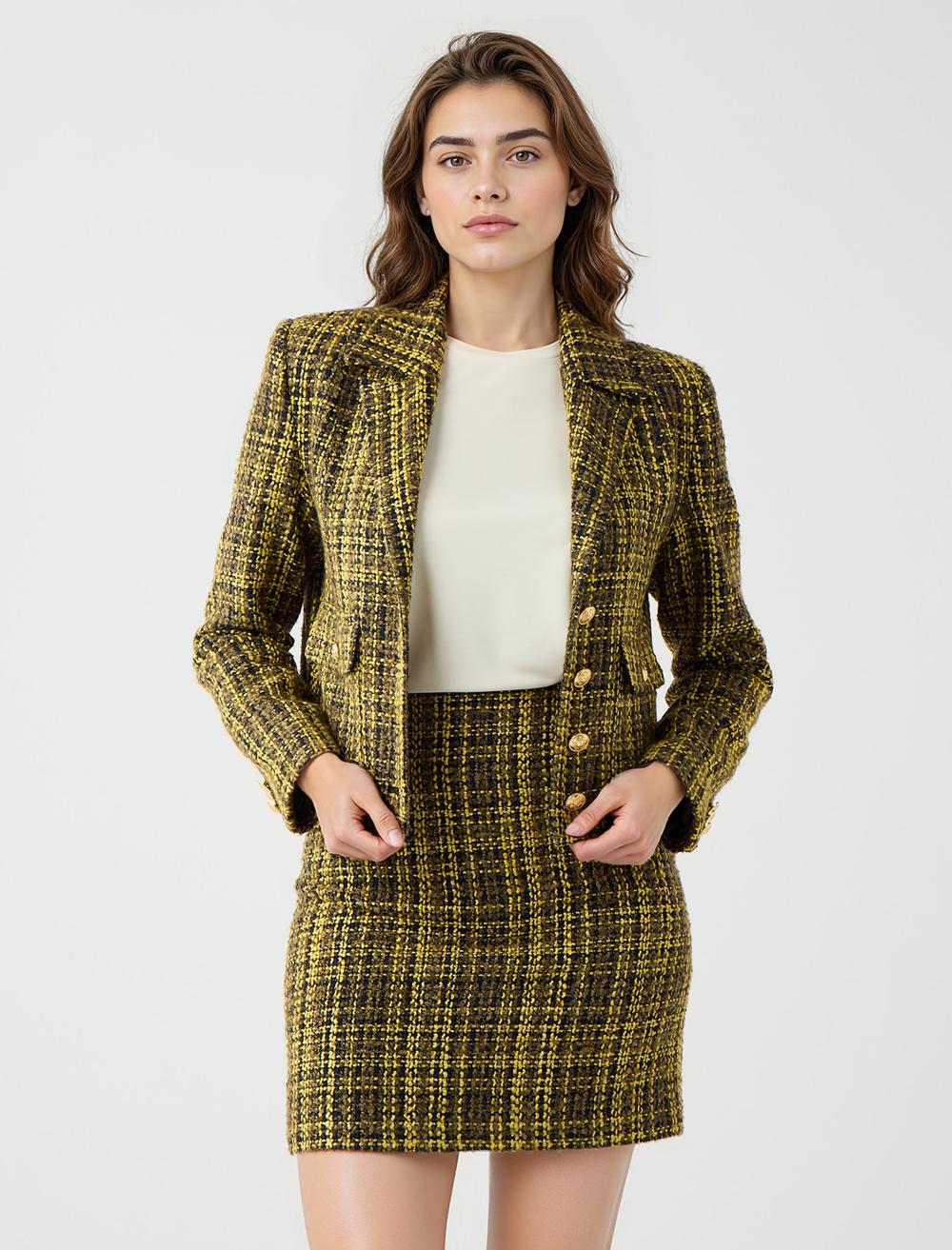 Ekose Desenli Dokuma Tüvit Ceket