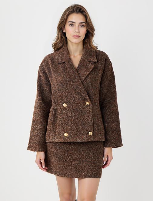 	Düz Kesim Düğme Detaylı Kaşe Dokuma Ceket