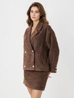 	Düz Kesim Düğme Detaylı Kaşe Dokuma Ceket