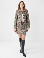 Çiçek Desenli Düğme Detaylı Pamuklu Dokuma Ceket