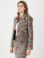 Çiçek Desenli Düğme Detaylı Pamuklu Dokuma Ceket