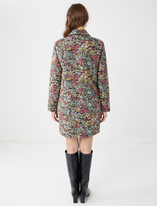 Çiçek Desenli Düğme Detaylı Pamuklu Dokuma Ceket