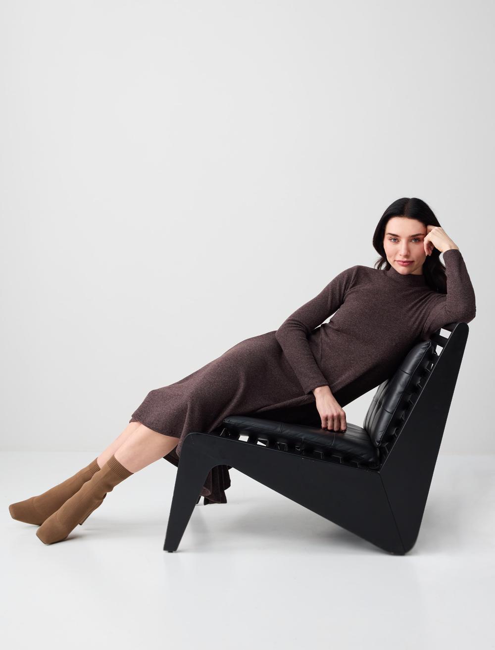 Balıkçı Yaka Yumuşak Dokulu Örme Midi Elbise