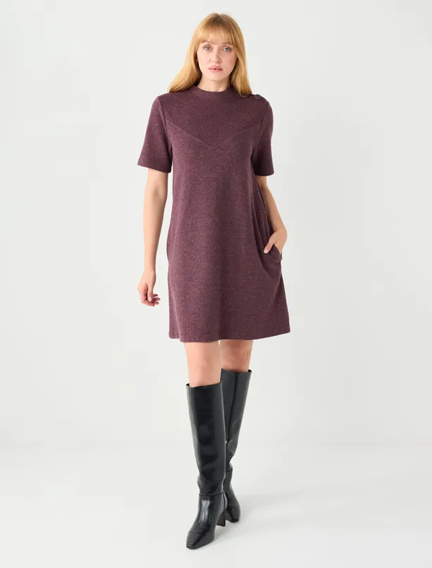 Bayan  Yumuşak Dokulu Omzu Düğme Detaylı Örme Mini Elbise