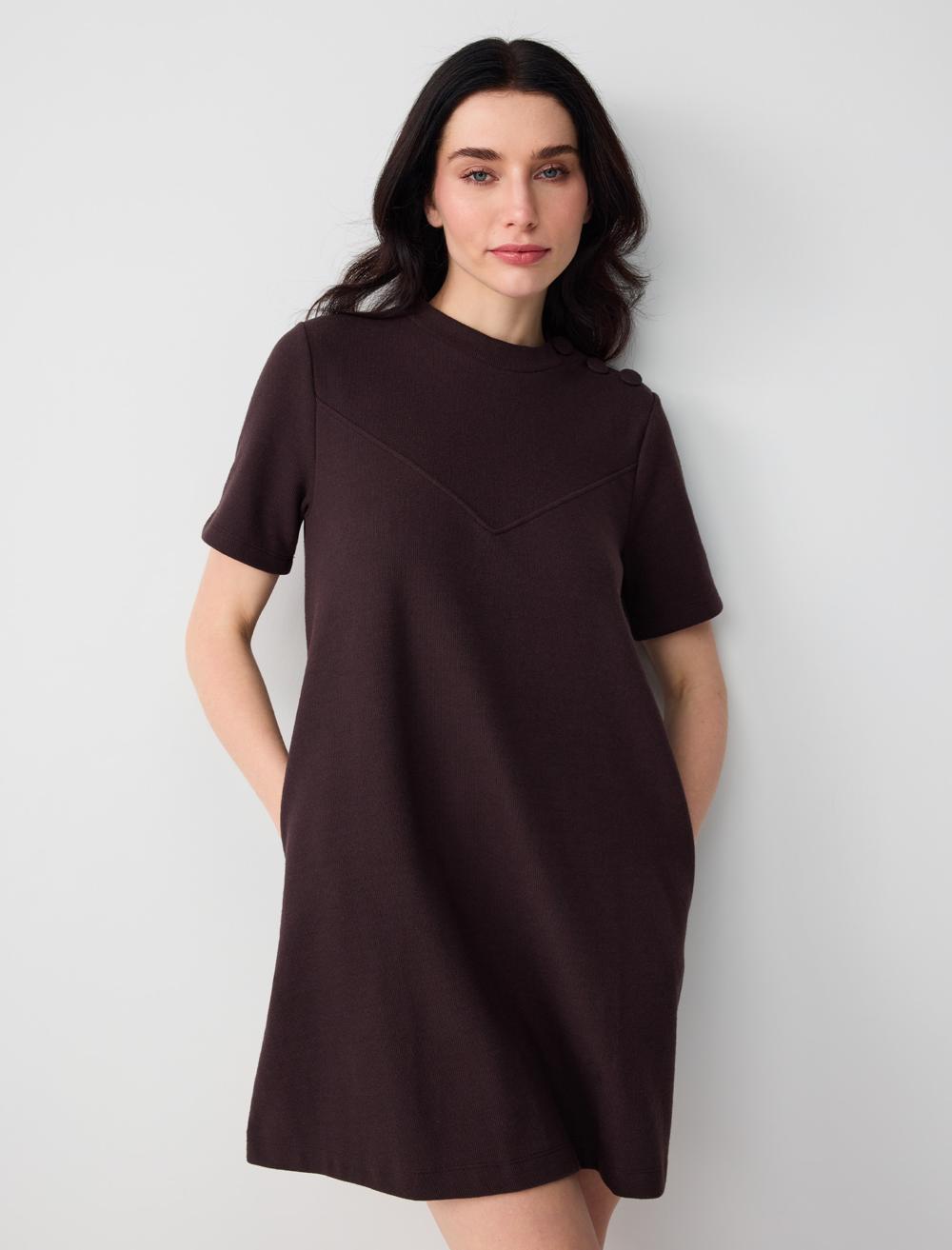 Yumuşak Dokulu Omzu Düğme Detaylı Örme Mini Elbise