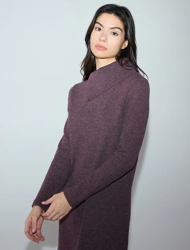 Bayan Pembe Asimetrik Yaka Yumuşak Dokulu Örme Mini Elbise