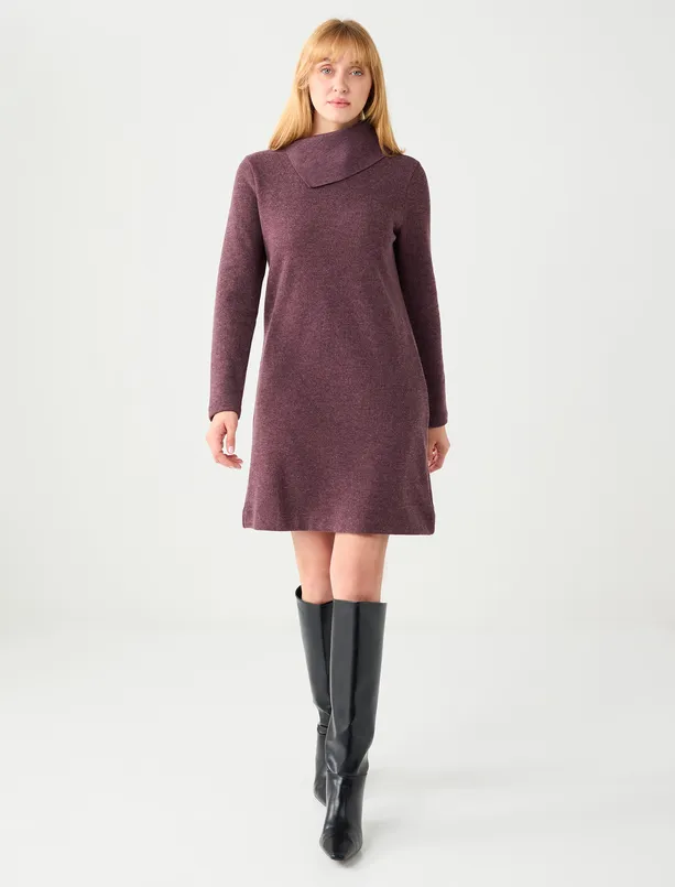 Bayan  Asimetrik Yaka Yumuşak Dokulu Örme Mini Elbise