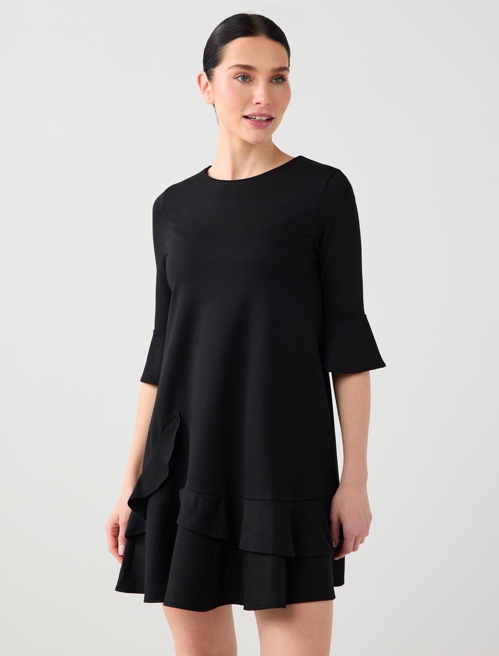 Yuvarlak Yaka Dirsek Kol Mini Örme Elbise