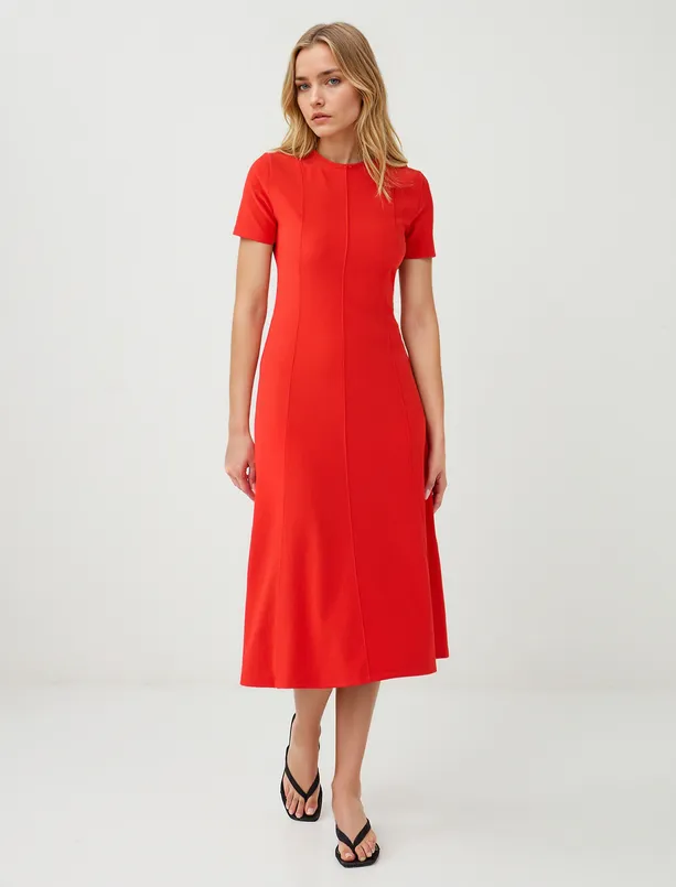 Women  Short Sleeve Crew Neck Knitted Midi Dress