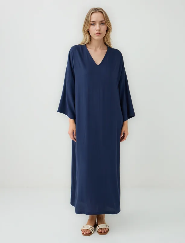 Women  Relaxed Fit Trouser Sleeve V Neck Long Dress