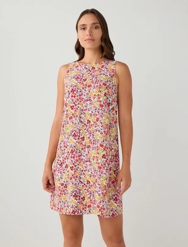 Women  Crew Neck Sleeveless Floral Patterned Mini Dress