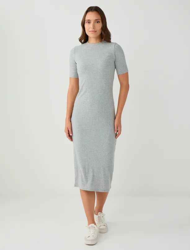 Women  Crew Neck Short Sleeve Knitted Midi Dress
